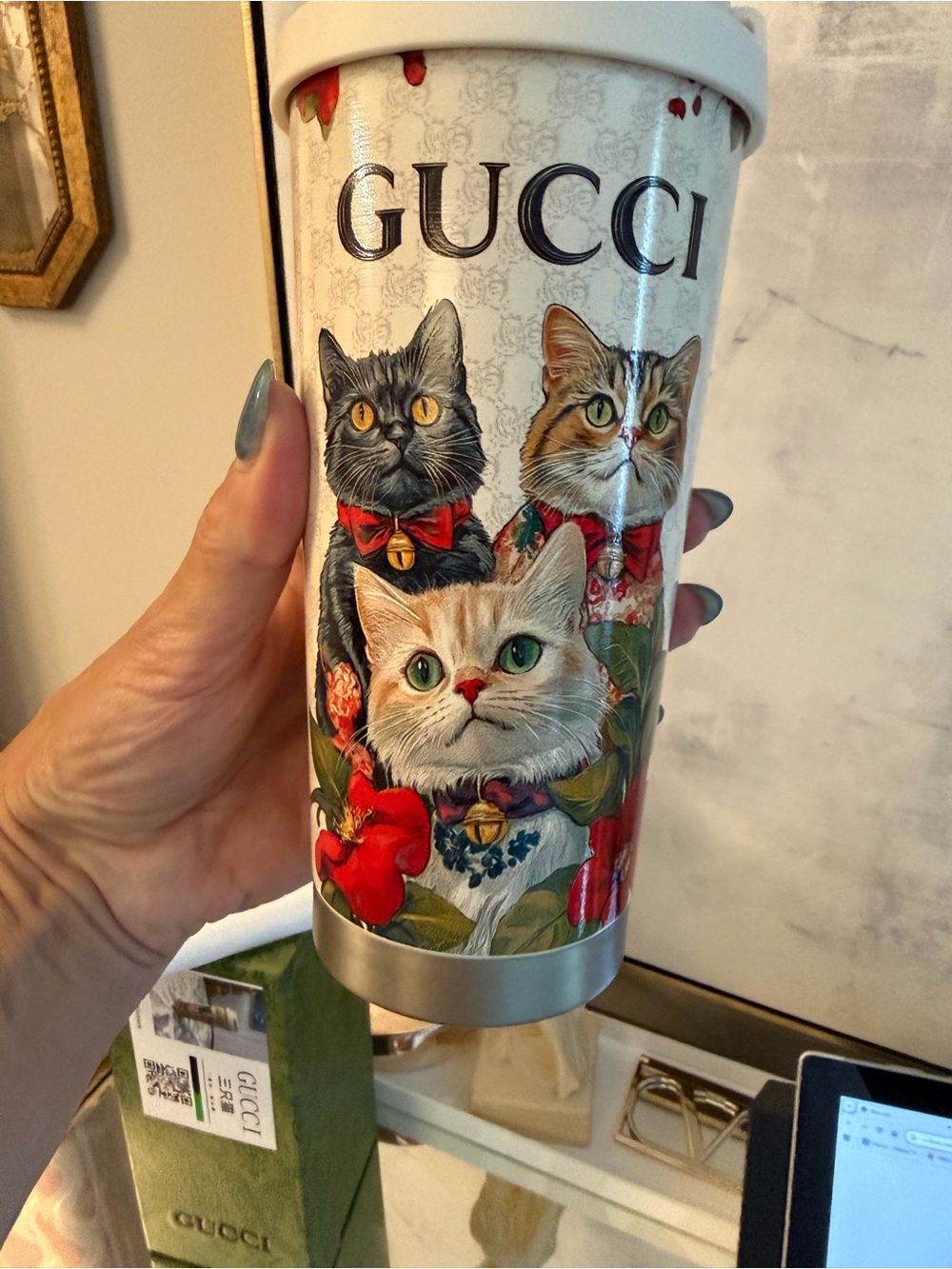 New Gucci GWP Cat 🐈‍⬛ themed design Travel Tumbler - Multicolor